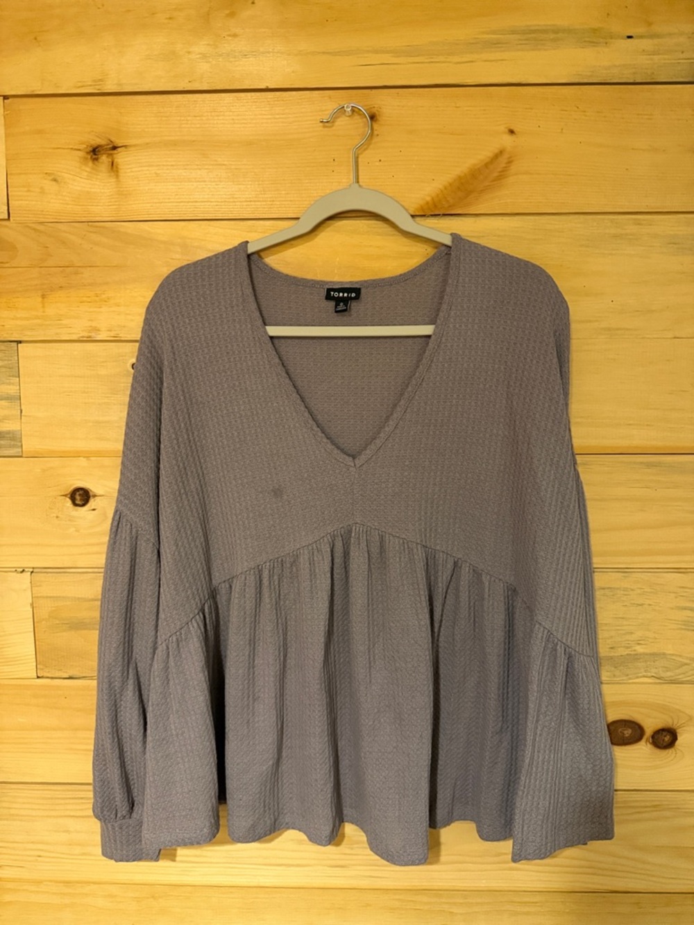 torrid Lavender Waffle V-Neck Peplum Long Sleeve Top